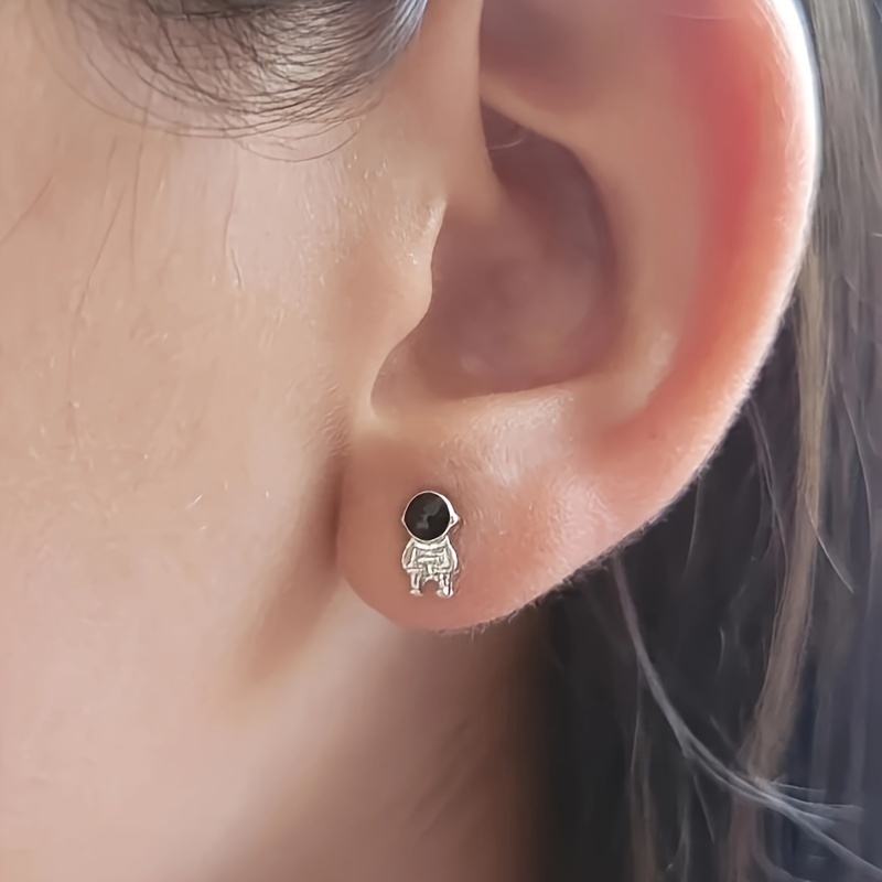 Asymmetrical Petite Astronaut Moon Star Earrings